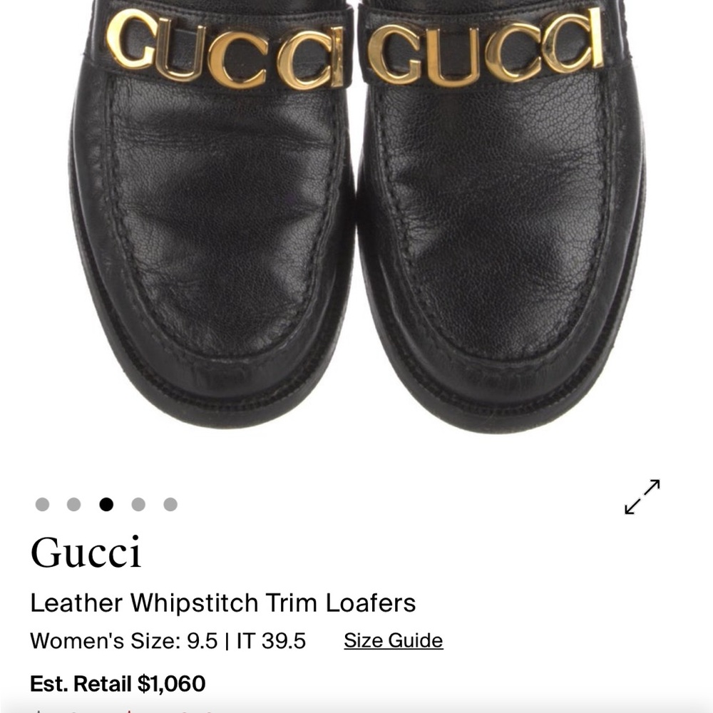 Gucci Woman’s Leather Logo Loafers with Gold Hardware Sz 39.5 or woman’s 9.5 - Picture 4 of 4